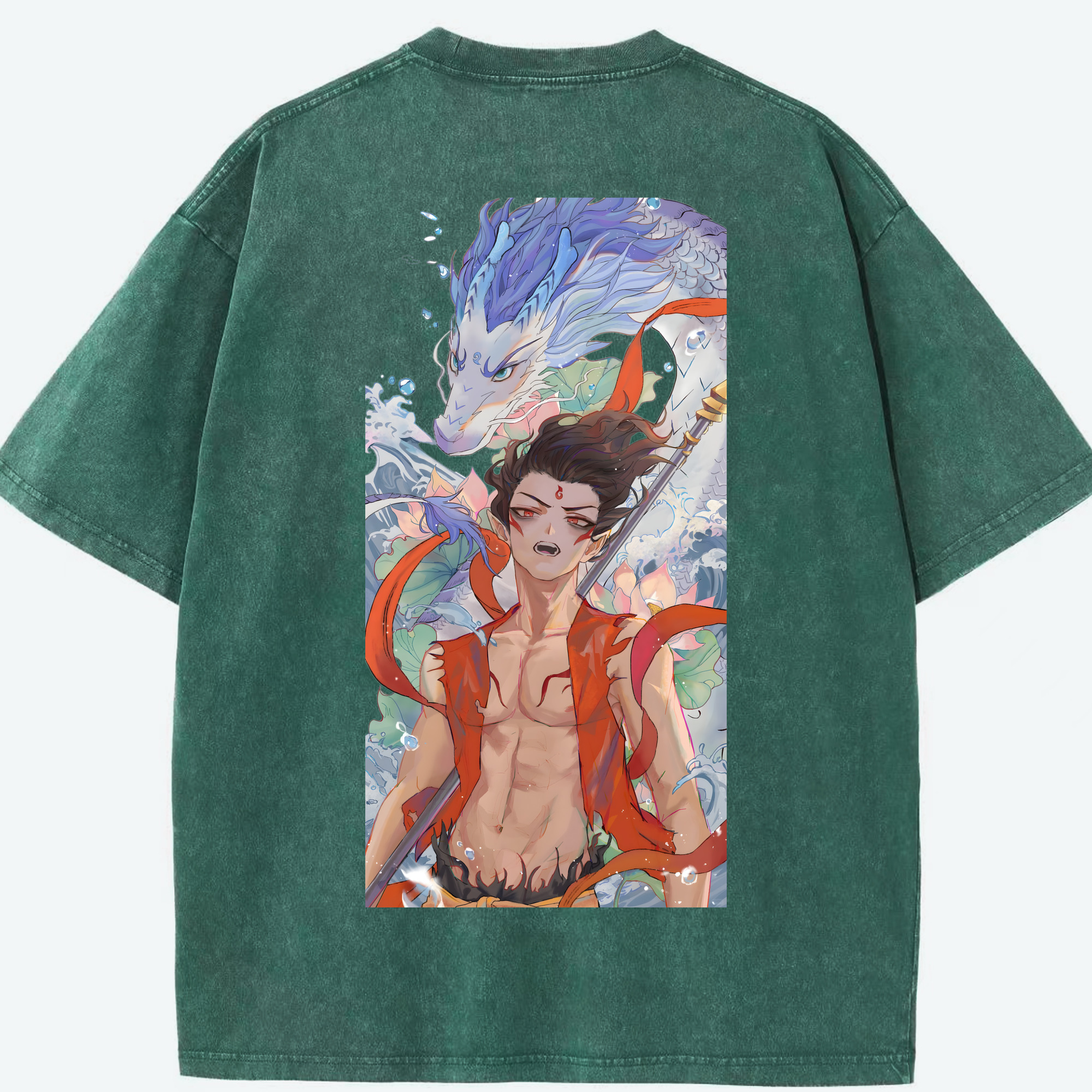 （画像用） Ne Zha 2 ナタ 魔童の大暴れ 綿100% ヴィンテージ風 半袖Tシャツ（背面プリント）